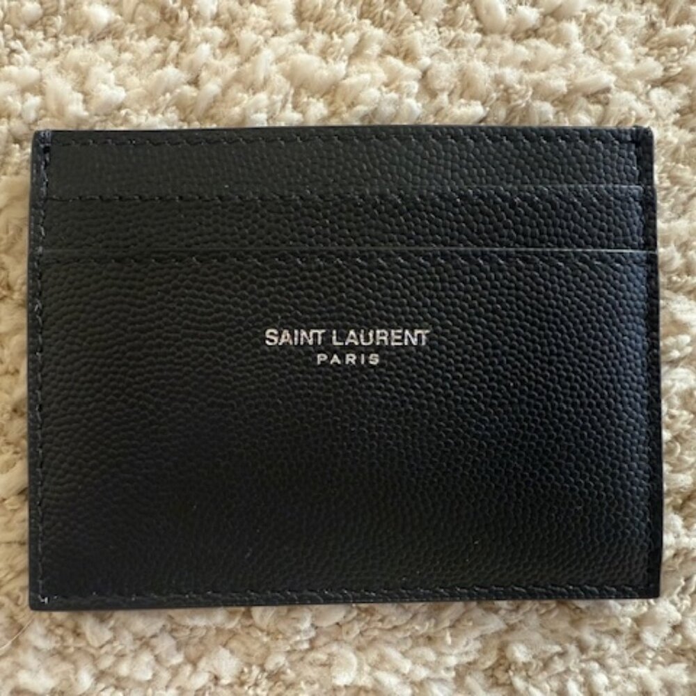 Saint Laurent Card Case Grain de Poudre Embossed Leather Black